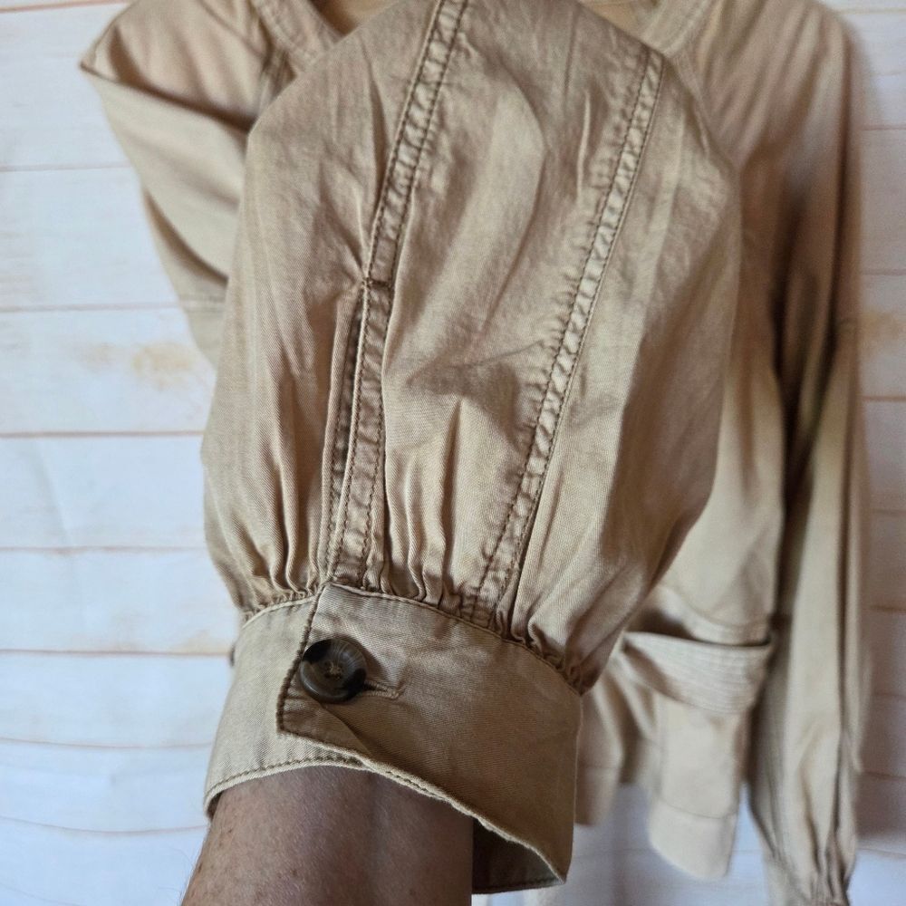 By Anthropologie Belted Round Neck Utility Jacket Tan Brown Size XL Sand Sable - Picture 8 of 15
